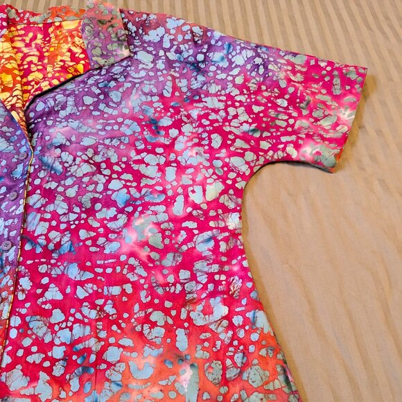 Hand Made Button Front Dolman Sleeve Batik Top Large - Picture 4 of 12